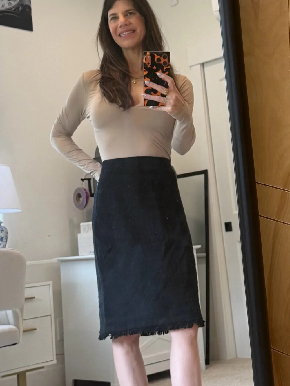 J. Crew Black Frayed-Hem Tweed Pencil Skirt